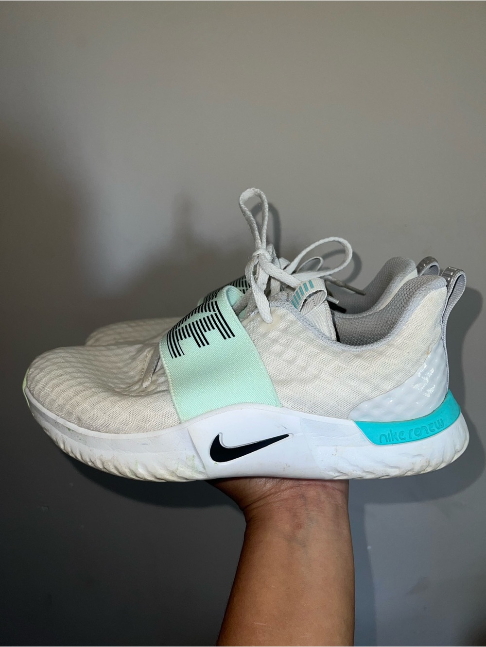 Nike White and Mint Green Slip-On Athletic Sneakers